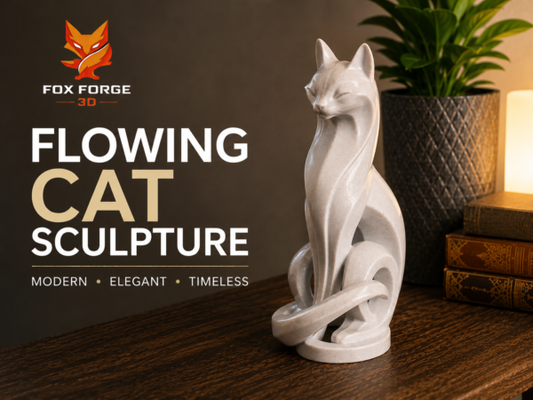 Cat Sculpture – Elegant Minimalist Decor by FoxForge 3D