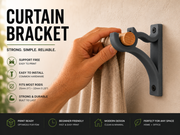 Curtain Rod Mount #2 (curtainrod) by FoxForge 3D