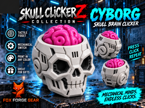 Cyborg Skull Clicker | Skull ClickerZ by FoxForge 3D