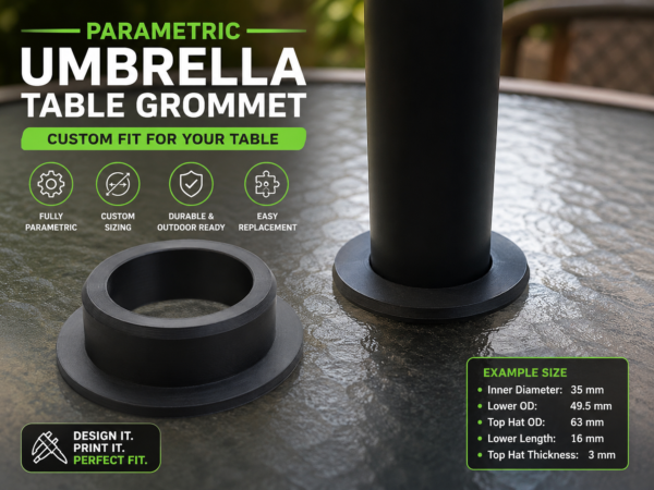 Parametric Patio Umbrella Table Grommet / Ring by FoxForge 3D