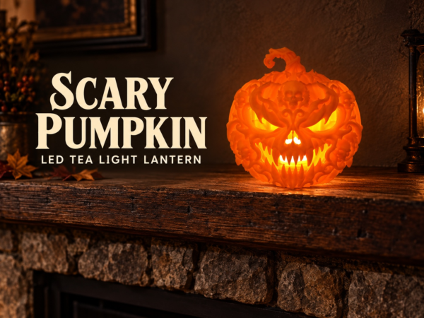 Scary Pumpkin – Skull LED Tea Light Lantern by FoxForge 3D