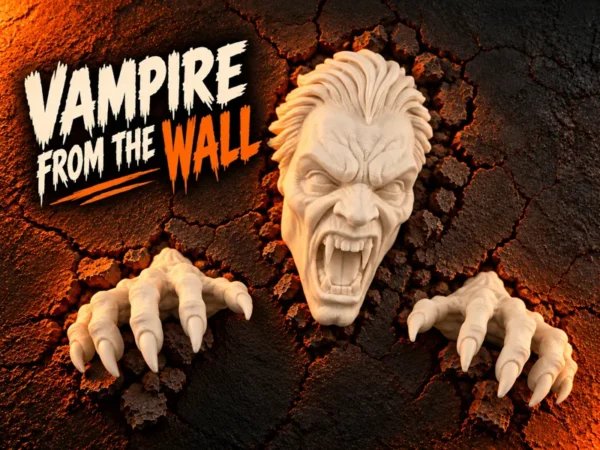 Vampire from the Wall by FoxForge 3D, a vampire head and hands emerging from a wall